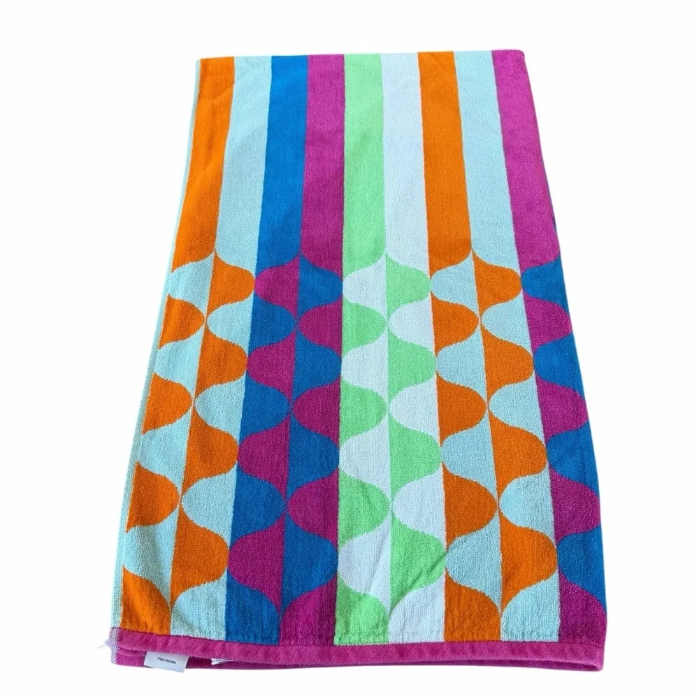 Costco Ogee Striped 100% Cotton Oversized Beach Towel Bright Colorful 39x66 GUC